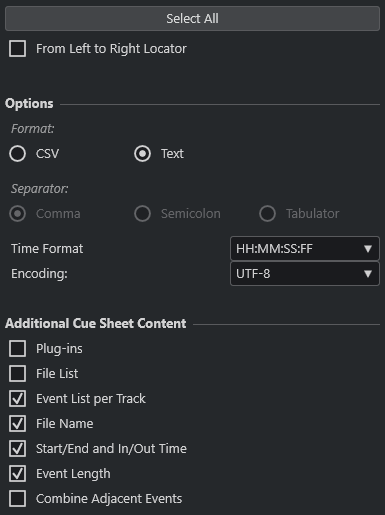 Nuendo Export Options